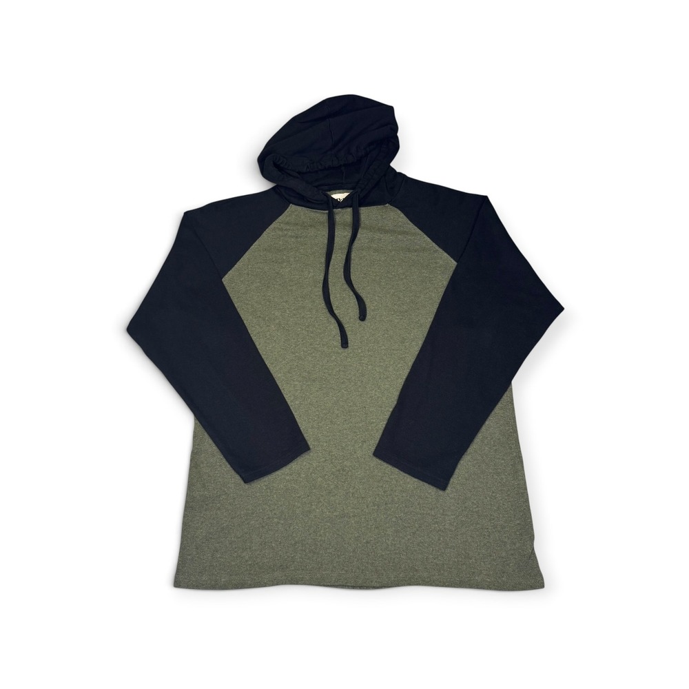 Pact Organic Cotton Raglan Hoodie Green Black Long Sleeve Pullover Large